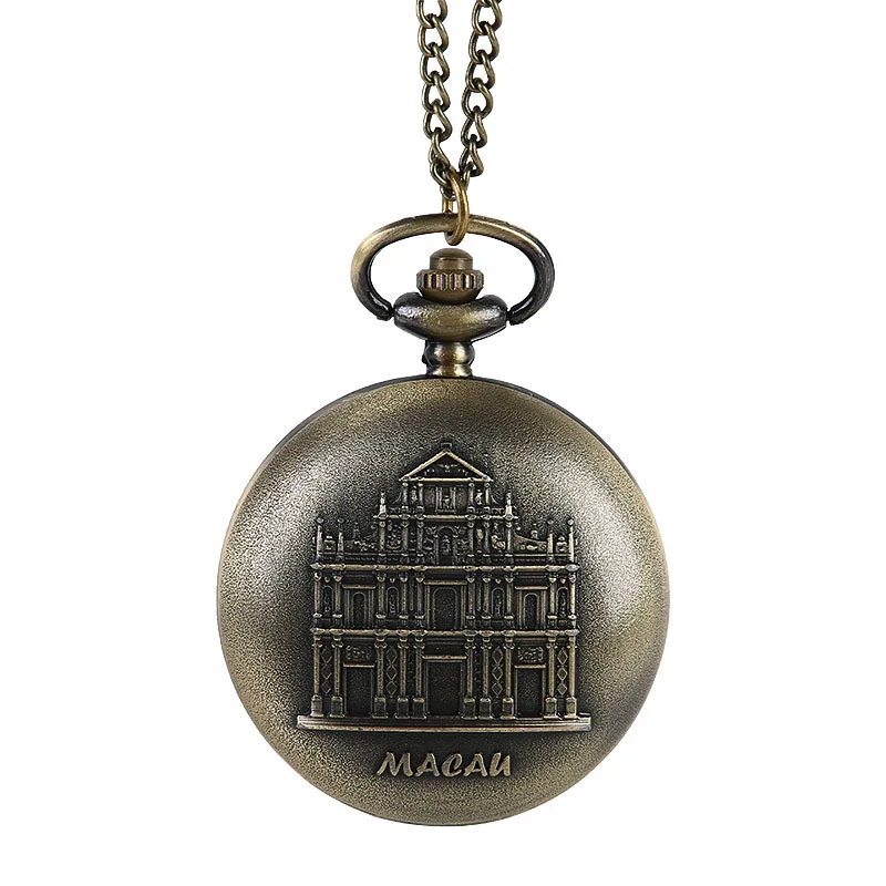 Large embossed bronze castle classical pocket watch