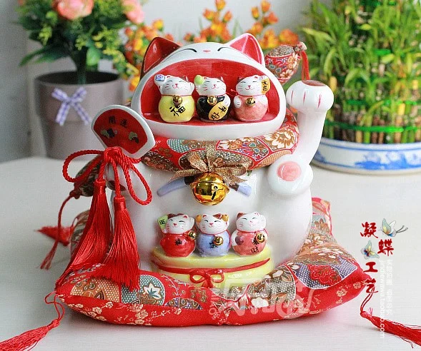 Decoration Arts crafts girl gifts get married L 26CM treasure ship Lucky Cat mouth piggy bank decoration ceramic crafts business