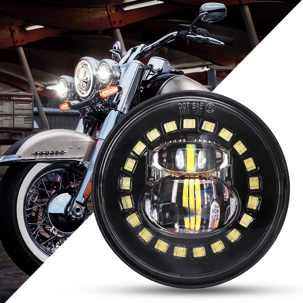 Moto Set For Harley Davidson Classic Street Glide Fat Boy Road King Heritage Softail 7inch Led Headlight + 4.5 Inch Led Foglight - Image 5