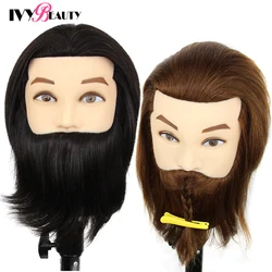 100% Human Hair Mannequin Head Male Barber Hairdresser Manikin Head Training Doll Head For Beauty Hairdresser Practice CuttIing