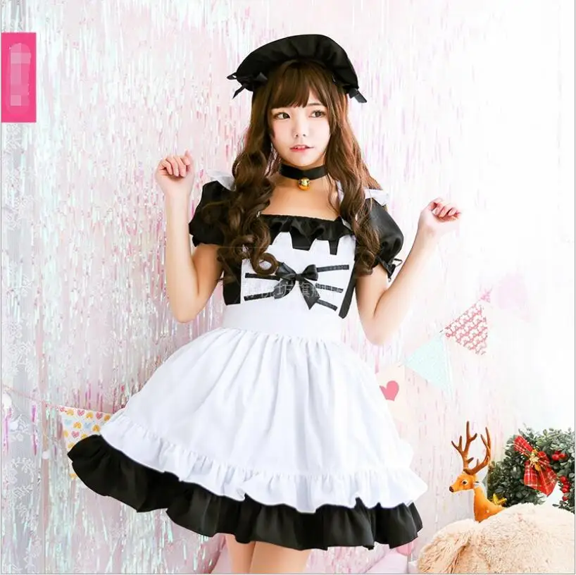 

Kawaii Cat Maid Lolita Sweet Retro Dress Black/White Cos Loli Japanese Maid Tea Party Dress Vestidos