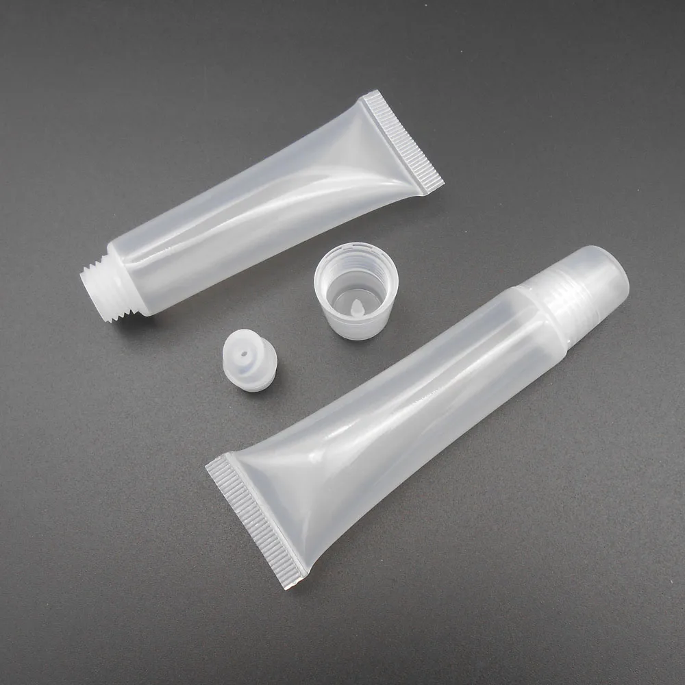 2-100PCS X 15ML Screw Cap Bottles Squeeze Lip Gloss Balm Tube Plastic Lipstick 15 ML 2CM * 9.5CM 4g  Full Test = 18ML *FD121