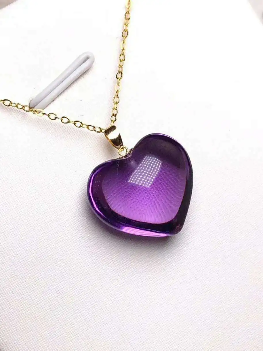 Natural Purple Amehyst Crystal Pendant Necklace Heart Jeweliy For Women Lady Men Love Luck Gift Silver Quartz Beads AAAAA