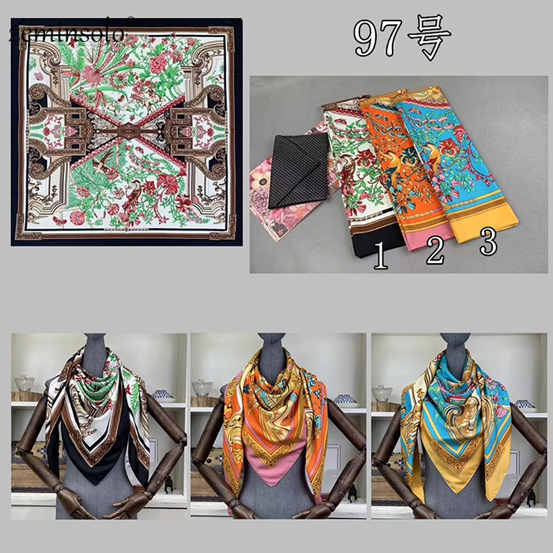 130*130cm Silk Square Scarf Women Scarves Printed Foulard Big Hijab Bandana Lady Neckerchief High Quality Silk Scarves Shawls