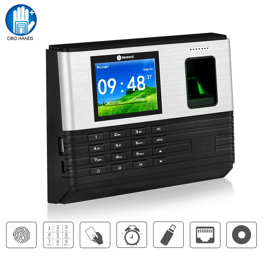 

Realand 2.8inch TCP/IP/WIFI Biometric Fingerprint Attendance Machine RFID Employee Check-in System Time Clock Recorder Password