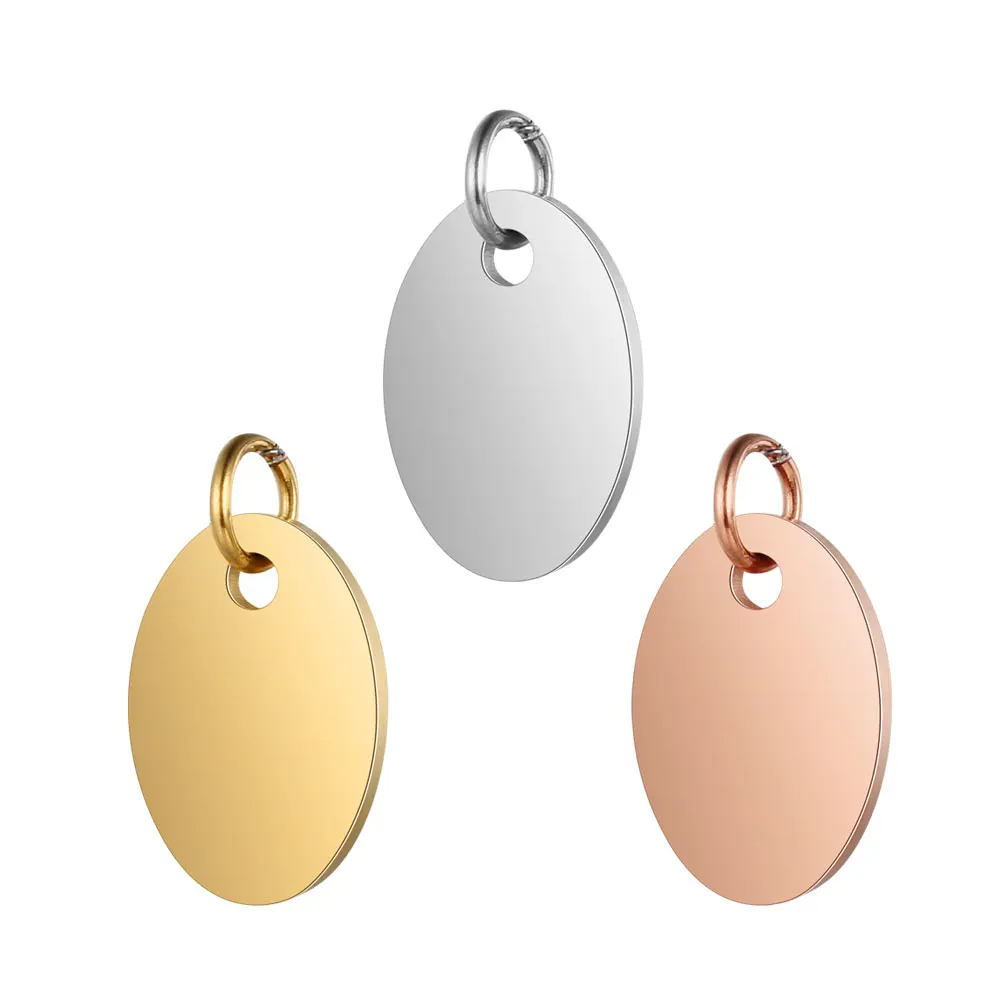 3 Colour  5pcs/lot 100% Stainless Steel  17mm Oval Tag Charm for Bracelet Necklace Jewelry Making Accessories