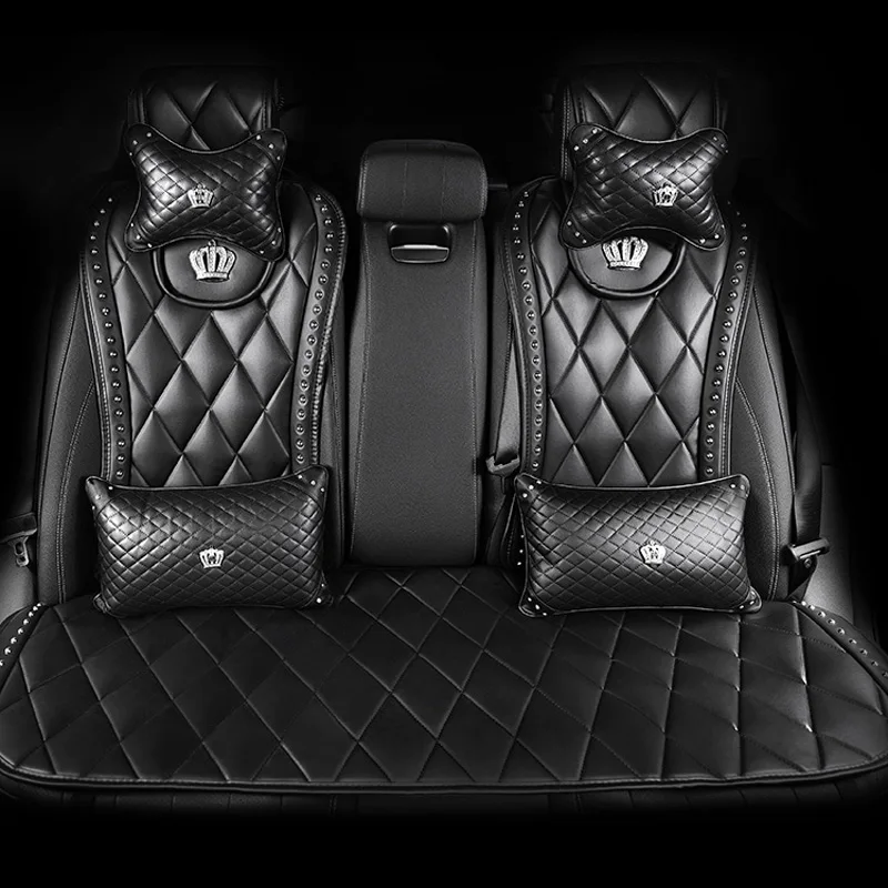 Universal Car Seat Cover Crown Willow Nails Leather Auto Seat Cushions Mats Interior Accessories Front Seats Covers Styling Rose