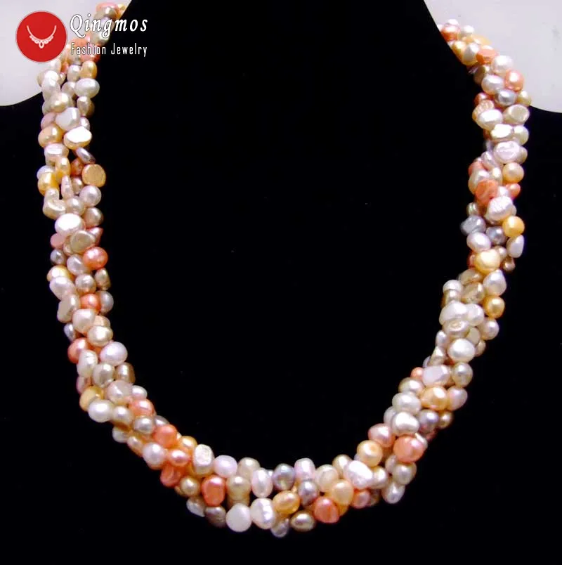 Qingmos 6-7mm Baroque Natural Pink Multicolor Pearl Necklace for Women with 2X Long Necklace 40