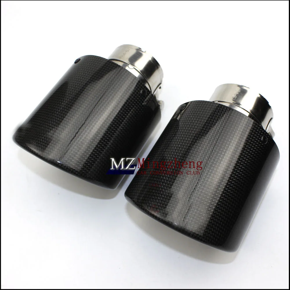 114MM Outlet Glossy Carbon Fiber exhaust tip 304 Stainless Steel Universal Muffler tips A.K exhaust pipe