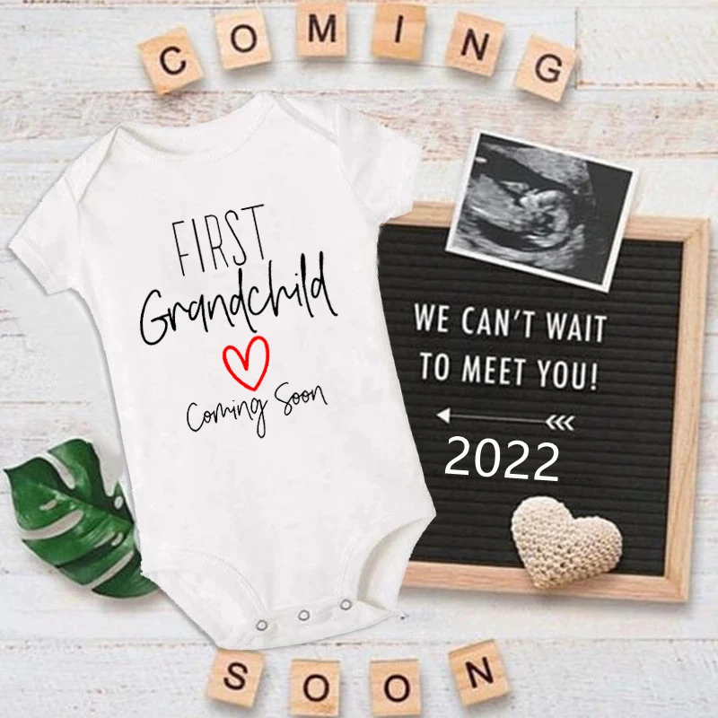 First Grandchild Coming Soon Baby Announcement Onesie Newborn Bodysuit Cotton Boy Girl Infant Jumpsuit Gift for New Grandparents