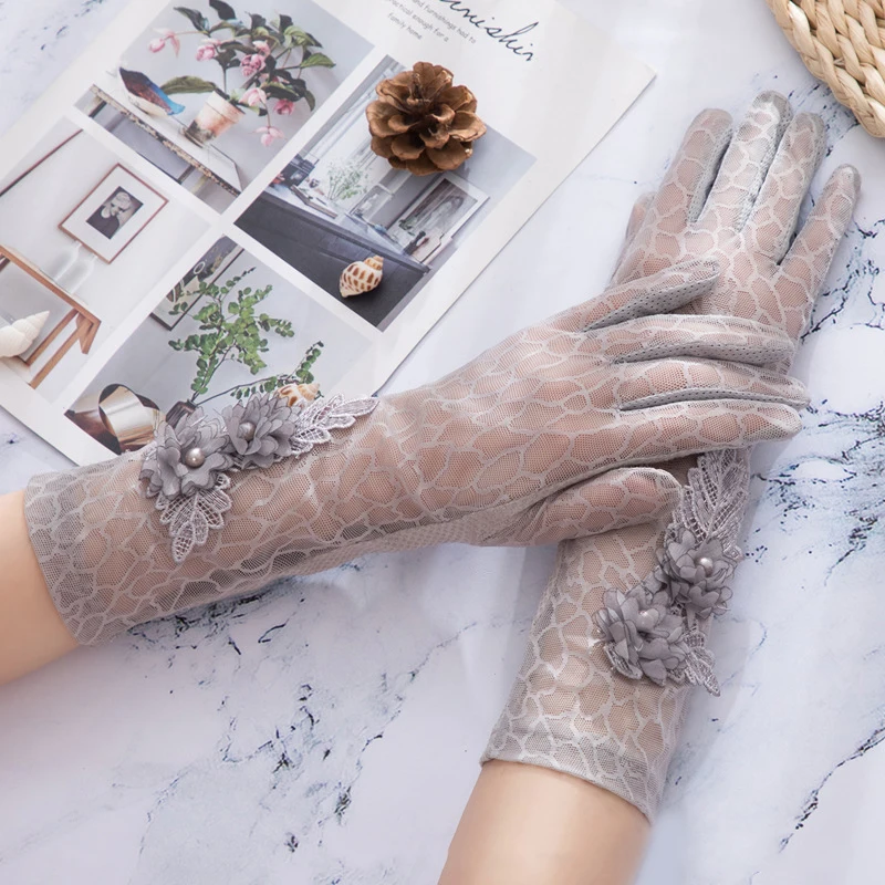 

Summer Women Sunscreen Touch Screen Sexy Lace Breathable Long Gloves Outdoor Sports Hollow Thin Cycling Drive Non-slip Anti-UV