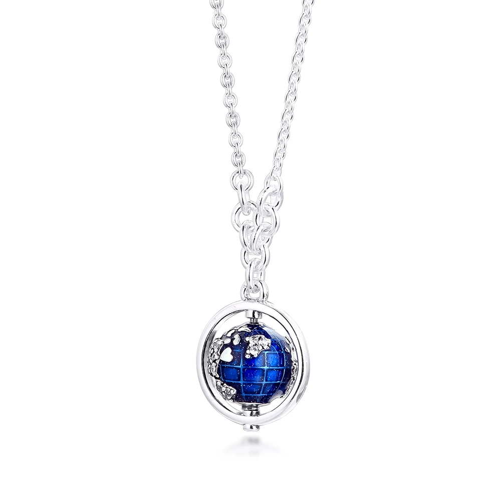 2021 Valentine's Day China Exclusive Spinning Globe Necklace 925 Sterling Silver Jewelry Necklace For Woman Elegant Fashion