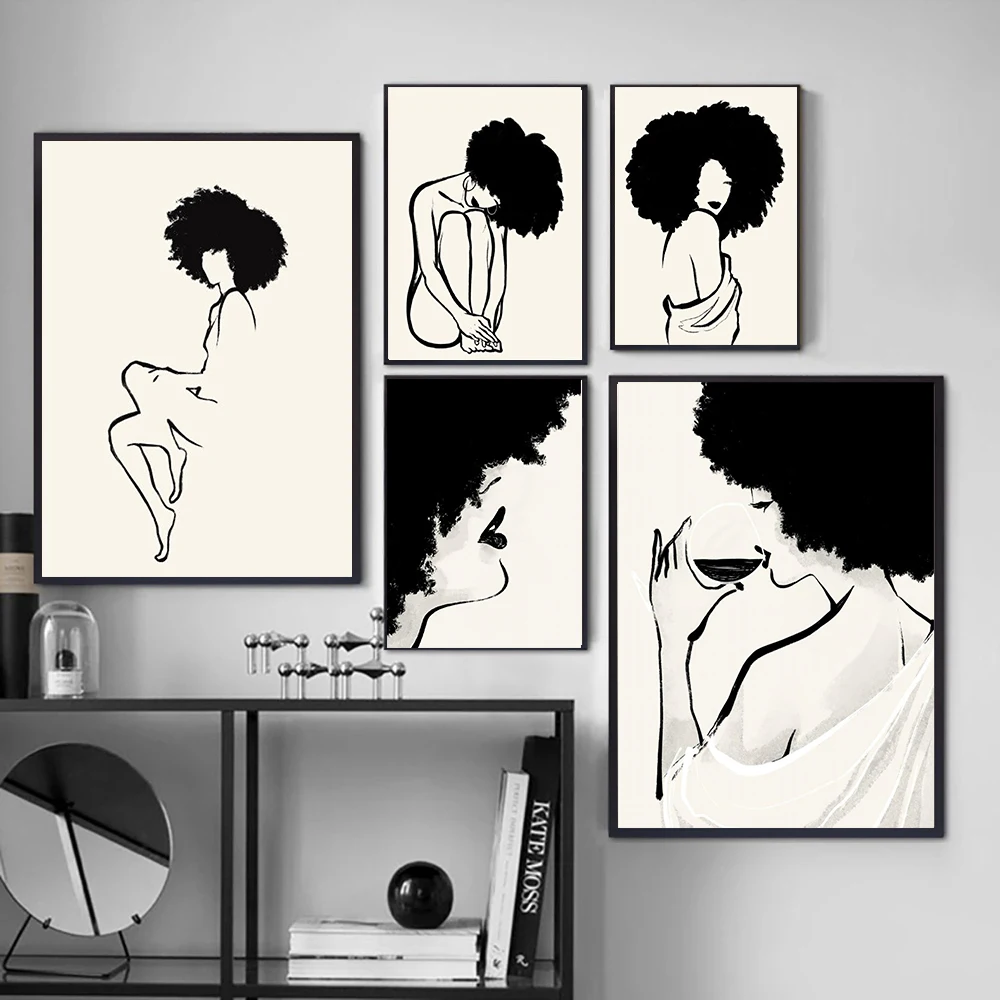 Minimalist Wine Glass Woman Line Art drawing Body Wall Canvas Paintings Female Figure Posters Prints Decoration for Living Room