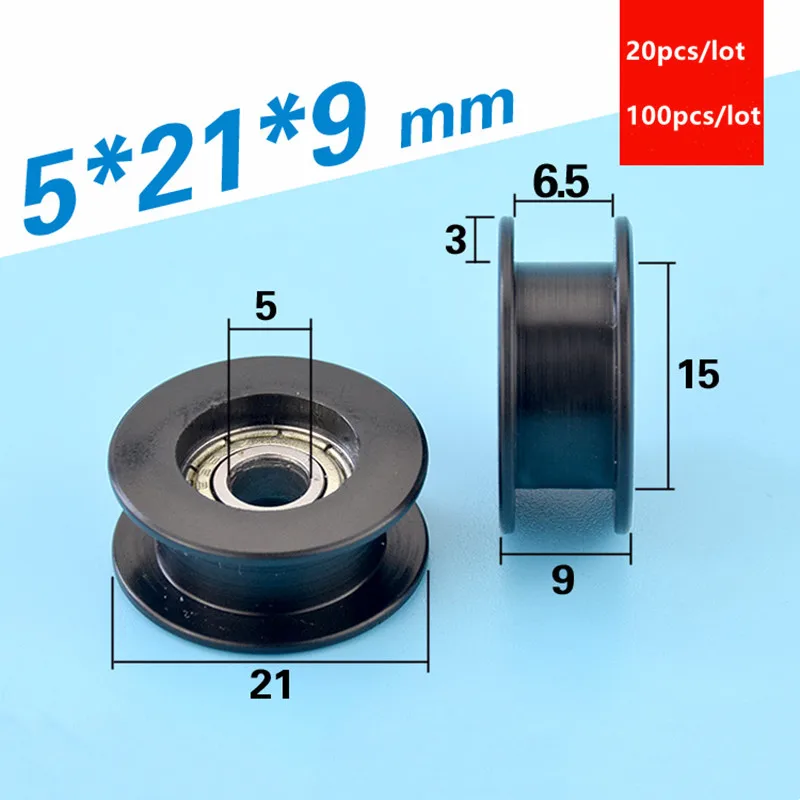 20 Stück/100 Stück Kunststoffbeschichtete Nylon-Lagerrolle 5*21*9 mm Rillen-H-Typ POM-Rollenrad 695ZZ 5x21x9 – Detail 1