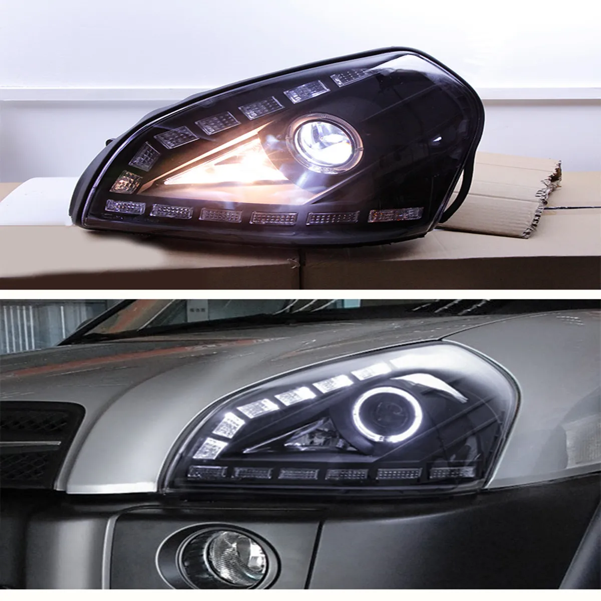 

LED HID Xenon Headlight Assembly for Hyundai Tucson 05-12 Angel eye DRL Daytime Running Light Turn Signal