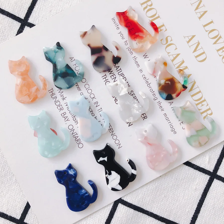 

Newest 40pcs 25*17mm Colorful Acrylic Acid Acetic Jewelry Charms Ornament Accessories Cute Animal Cat Earring Necklace Pendant