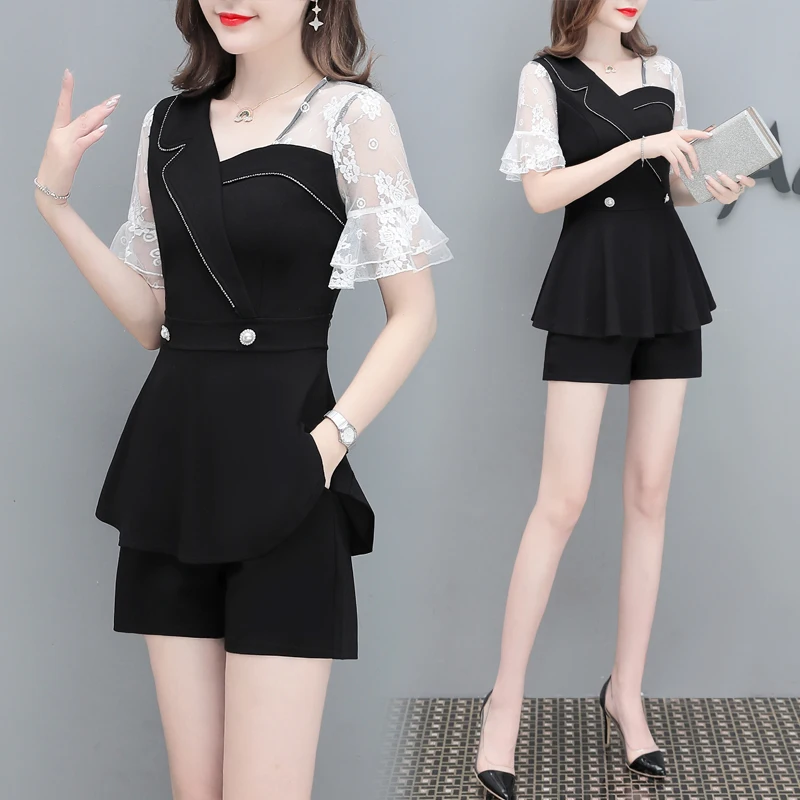 

sets for women summer 2020 New Fashion Casual Two-piece Set Female short sleeve top Wide leg shorts suit professional suit