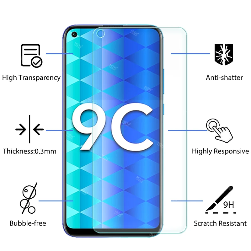 protective glass for honor 9c tempered glas screen protector film for huawei honor9c honer 9 c c9 6.39 huawey onor huwei hawei