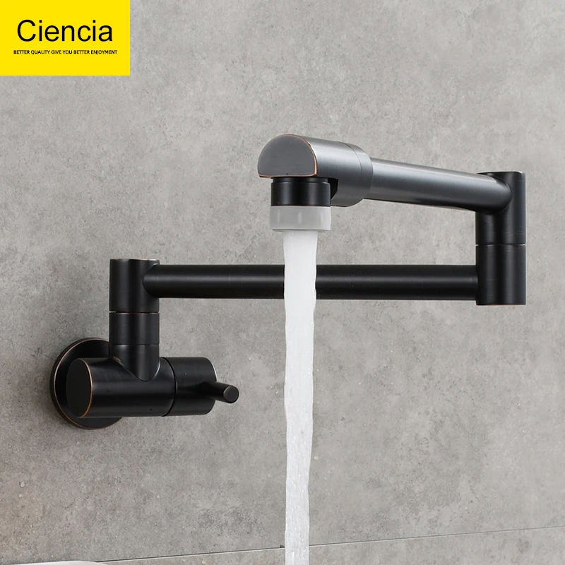 Ciencia Brass Pot Filler Faucet 360 Rotatable Folding Lengthened Folding Tap Wall Mount Kitchen Faucet Unique Cold Water Only