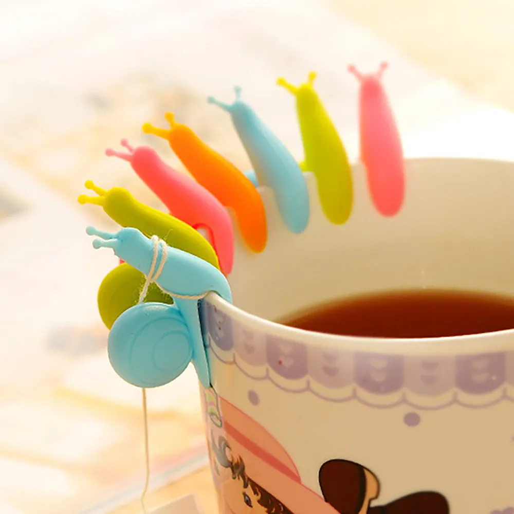 10pcs/lot Mini Snail Shape Tea Bag Clip Cup Mug Tea Infusers Strainer Clips Party Decor Silicone Tea Bag Holder #W5