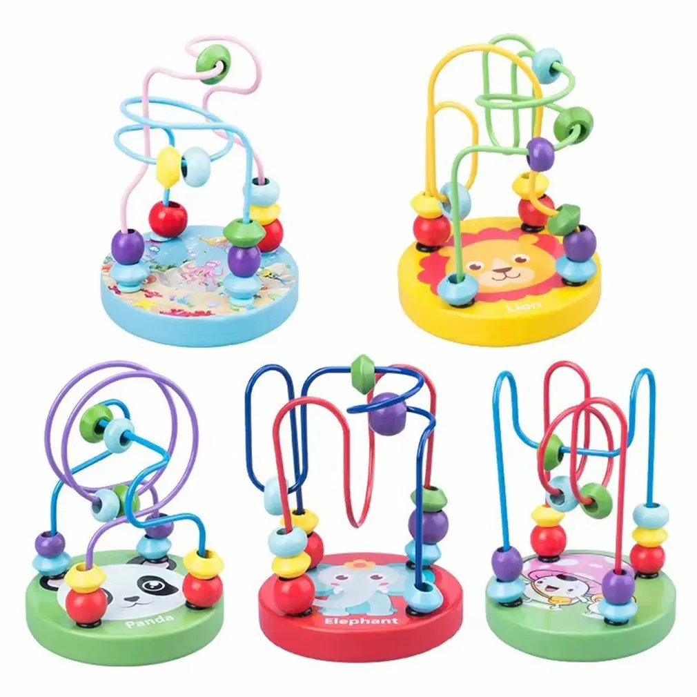 Hot Montessori Educational Math Toy Wooden Mini Circles Bead Wire Maze Roller Coaster Abacus Puzzle Toys For Children Kids Gift