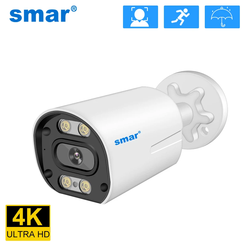 Smar 4K 8MP POE IP Camera Built-in Microphone Outdoor Waterproof H.265 Audio Video Surveillance CCTV Home Security Onvif XMEye