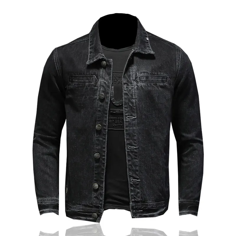 2021 Jeans Jacket Men Denim Coat Autumn Bomber Motorcycle Simplicity Casual Lapel Long Sleeve Slim Black Cowboy Clothing