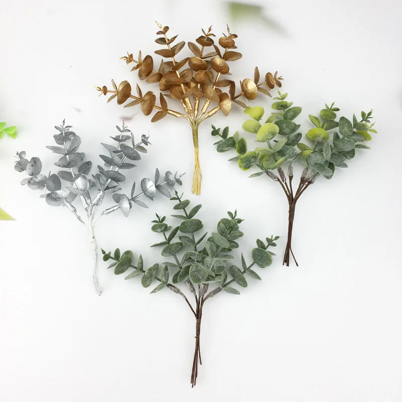 Artificial Plastic plants eucalyptus leaf for DIY, decorative flowers, needlework brooch, home decor, Christmas garland