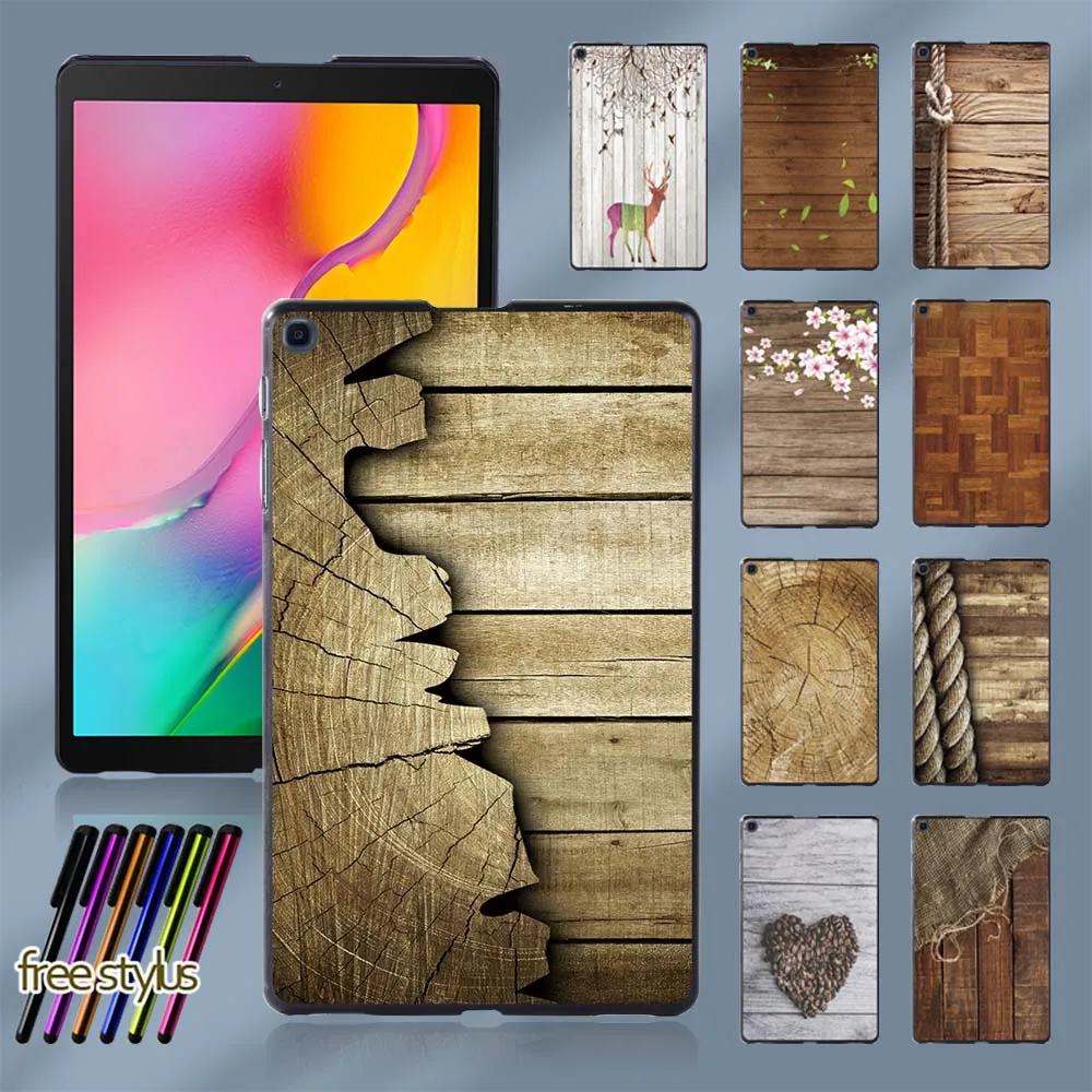 Slim Tablet Case for Samsung Galaxy Tab A 8.0 (2019) T290 T295 Simple Wood Pattern Durable Plastic Back Shell + Free Stylus