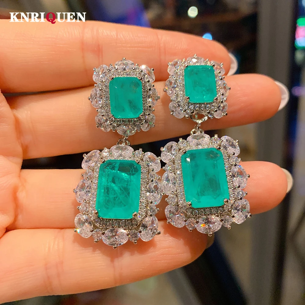 2022 New Paraiba Tourmaline Necklace Pendant Ring Earrings for Women Luxury Diamond Wedding Party Fine Jewelry Set Accessories