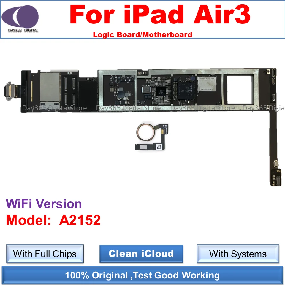 iCloud free Unlocked Motherboard iPad Air Logic Boards for A2152 WiFi Version With iOS systems With Full Chips