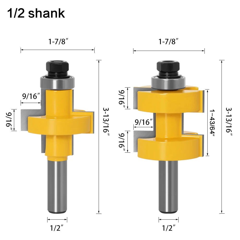 Grande Língua e Groove Joint Assembly Router Bit Set, Ferramenta De Corte De Madeira, 12mm Shank, 42mm Stock, Alta Qualidade, 2Pcs, 1, 2"