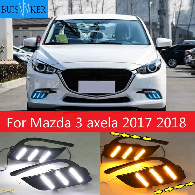 

2pcs DRL for Mazda 3 axela 2017 2018 12V LED car DRL Driving daytime running lights fog lamp with turn Signal style Relay