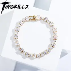 TOPGRILLZ New 6MM Pink Baguette Tennis Chain Bracelet Iced Out Cubic Zirconia Hip Hop Fashion Jewelry Gift Women's Bracelet