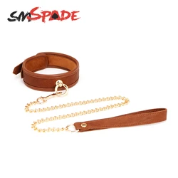 SMSPADE Bondage Leather Collar with Leash Sex Games BDSM Slave Sex Toys Bondage Necklace Adult Toys for Couples