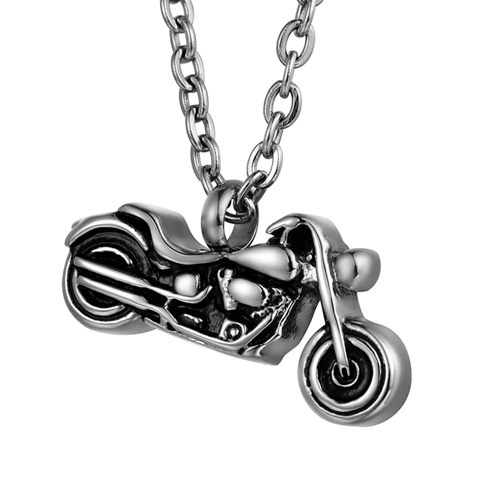 Cool Design Memory Urn Motorcycle Memorial Ashes Urn Necklace Keepsake Pendant Funeral Jewelry for Man Boy with Fill Kits