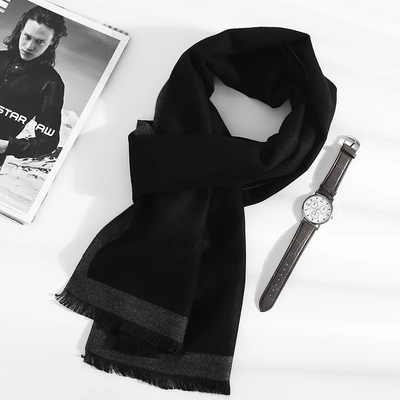 2024 Fashion Soild Color Cashmere Scarf Winter Thicken Warm Pashmina Shawl Man Black Gray Casual Tassel Foulard Bufanda muffler