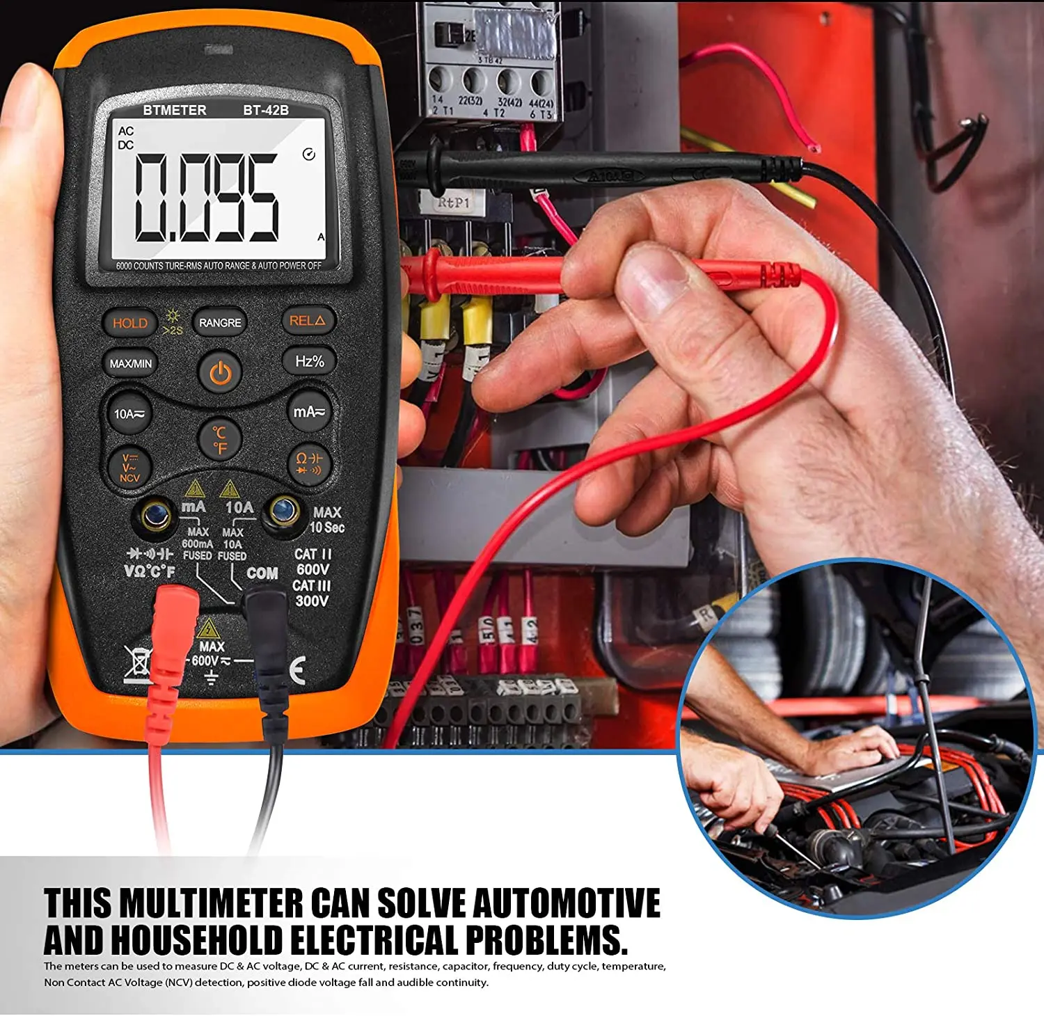 Digital Auto-Ranging Multimeter 6000 Counts for DC/AC Volt Resistance Temperature With Diode Test Continuity Buzzer \'C/\'F