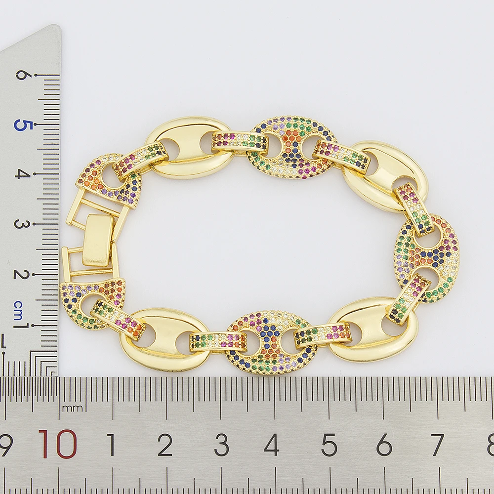 Nidin New Design Chain Bracelets Bangles Micro Pave CZ Rainbow Wristband Jewelry For Women Men Party Birthday Gift Wholesale