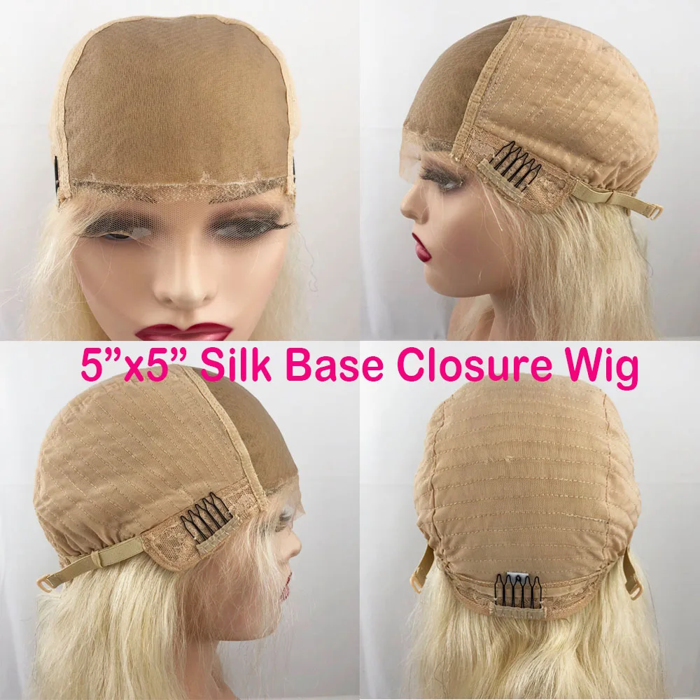 5x5 Silk Base Closure Wigs Light Blonde Human Hair Wig Straight Virgin European Remy Silk Top Lace Wig with Baby Hair #613