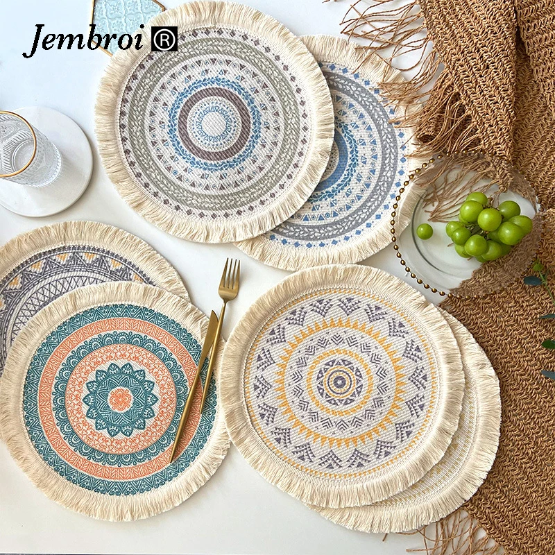 

Bohemian Placemat for Table Mat Beige Candle Coaster Kitchen Accessories Decoration Home Decor Insulation Pad Household Items