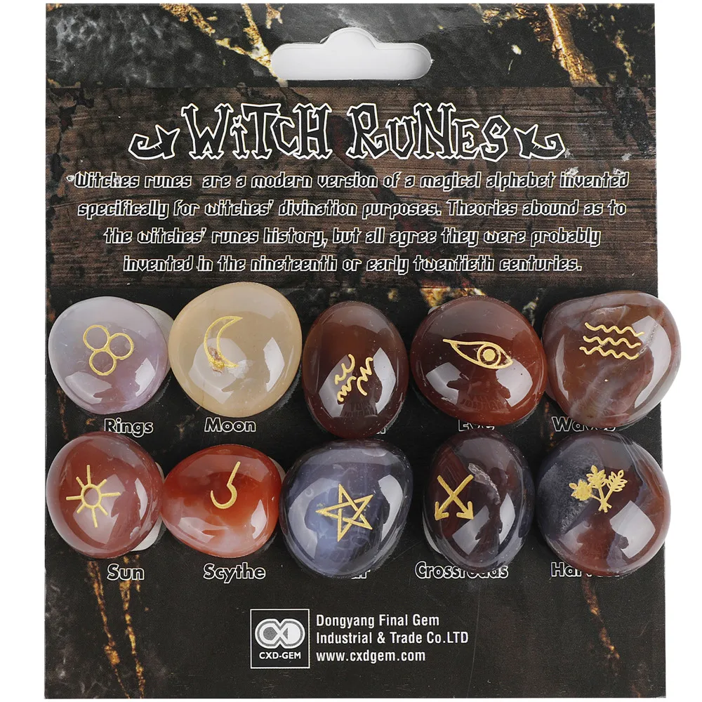 10Pcs/Set Natural Stones Rune Stone Carnelian Crystal Quartz Divination Healing Energy Stone