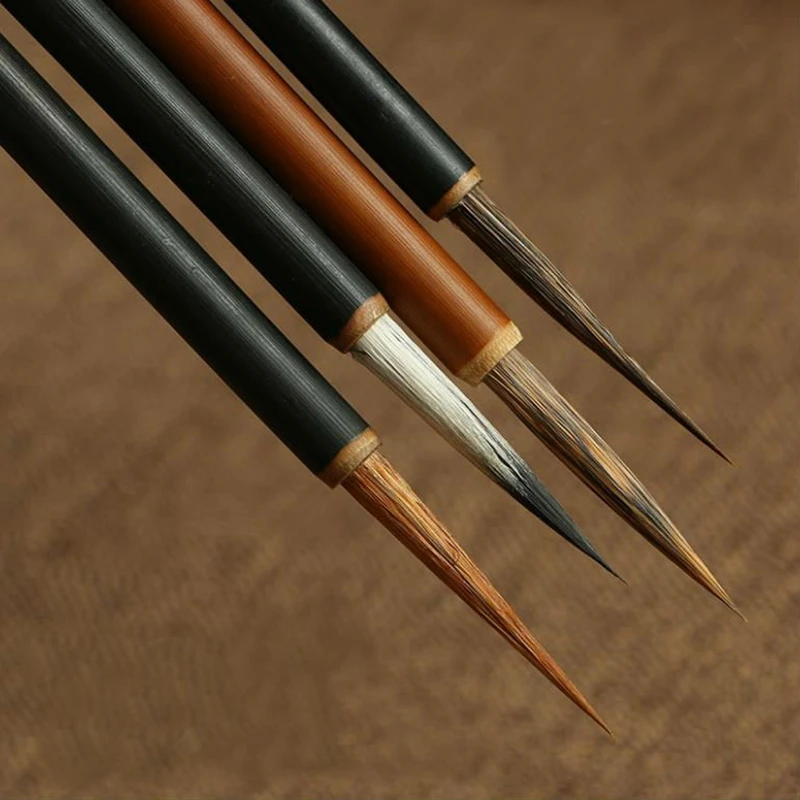 A Set 4 Pcs Chinese Water Ink Four Different Types Of Hair Brush Calligraphy Painting Sumi-e Gongbi Any Lines Detail