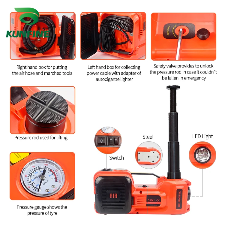 12V 5Ton Auto Elektrische Reifen Heben Auto Wagenheber Hydraulische Luft Infatable Auto Boden Wagenheber Mit Schlagschrauber und Reifen Manometer Luftpumpe – Detail 5
