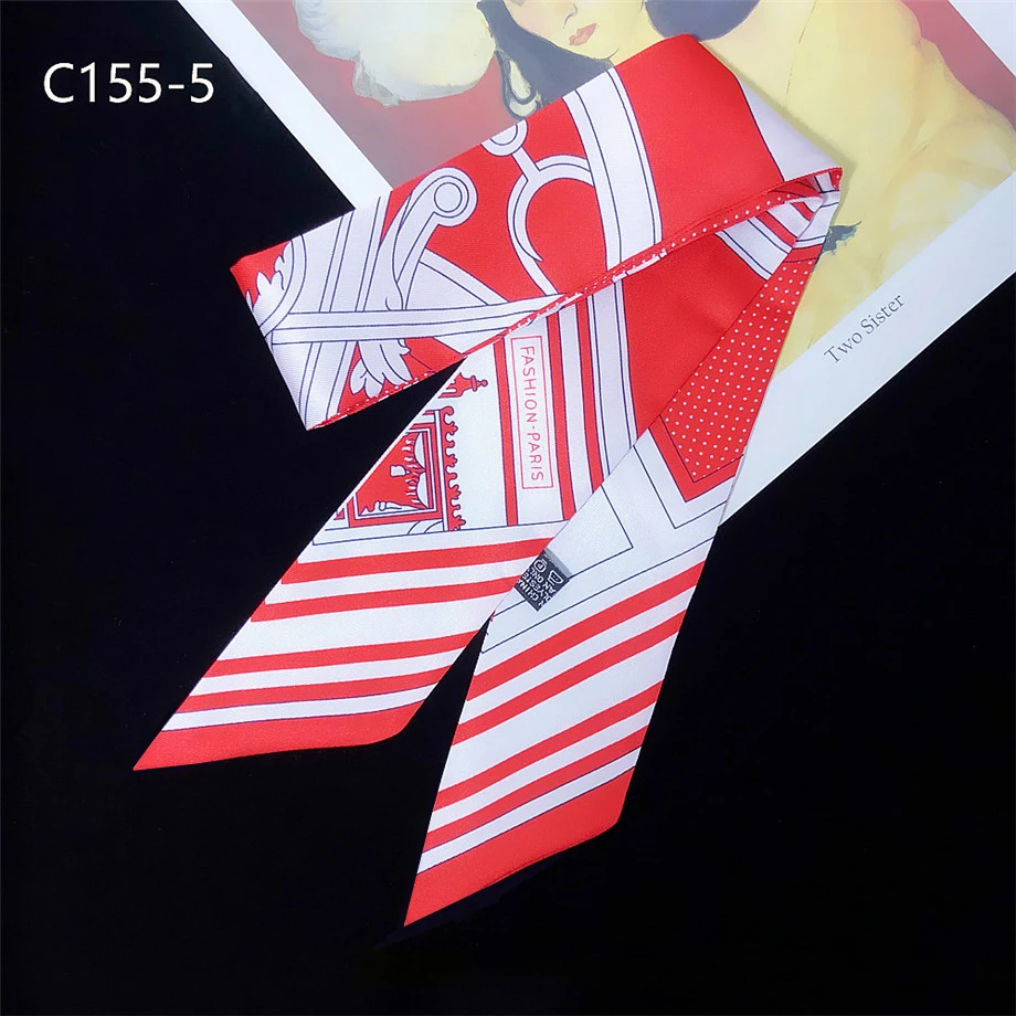 2024 New Design Stripe Luxury Brand Letter Skinny Scarf For Women Hair Neck Silk Scarf For Ladies Foulard Headband Bag Scarves