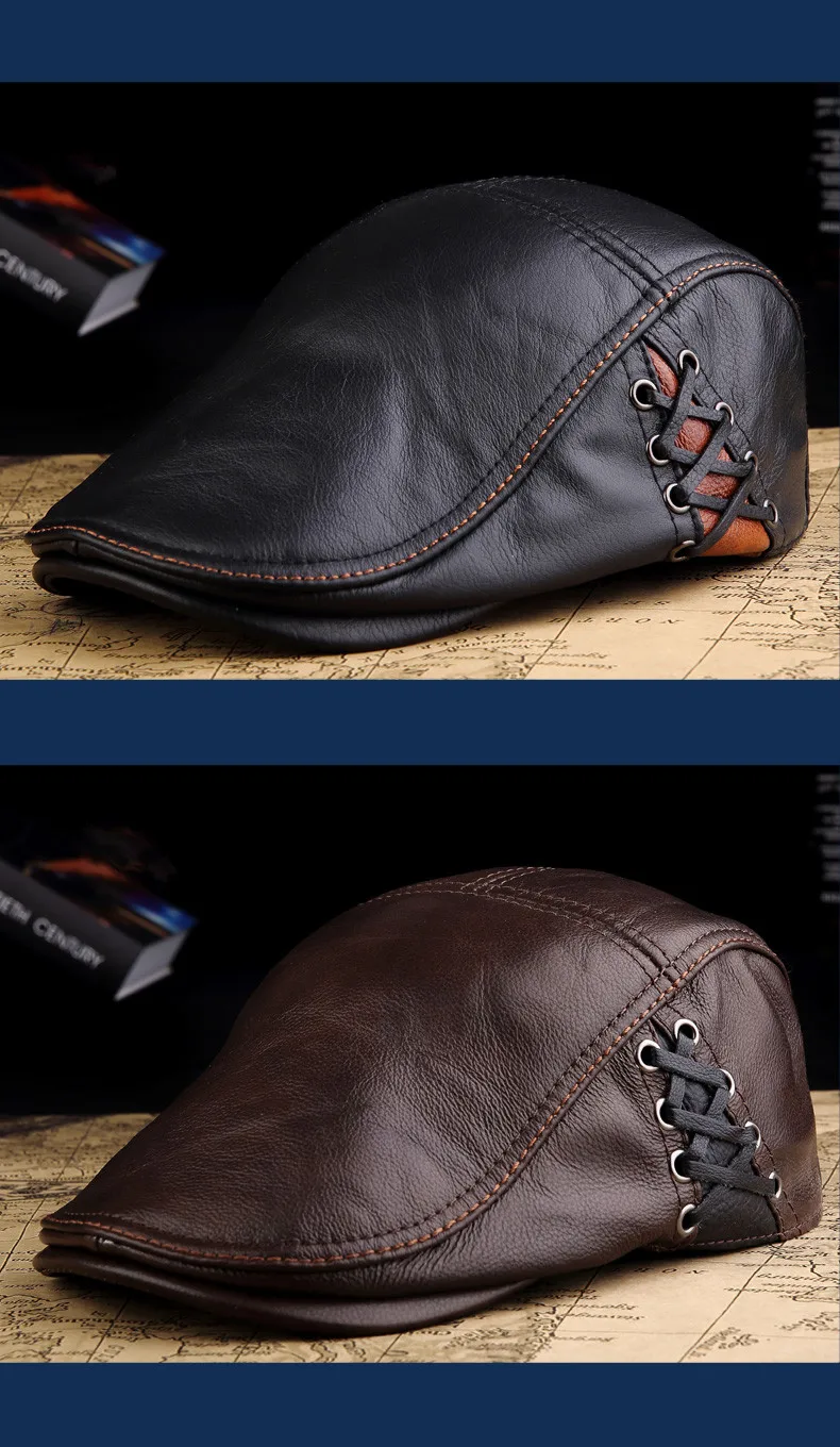 Neue männer im freien leder hut winter Berets männlichen Multifunktions gehörschutz kappe 100% echtes leder papa hut Freizeit – Detail 7