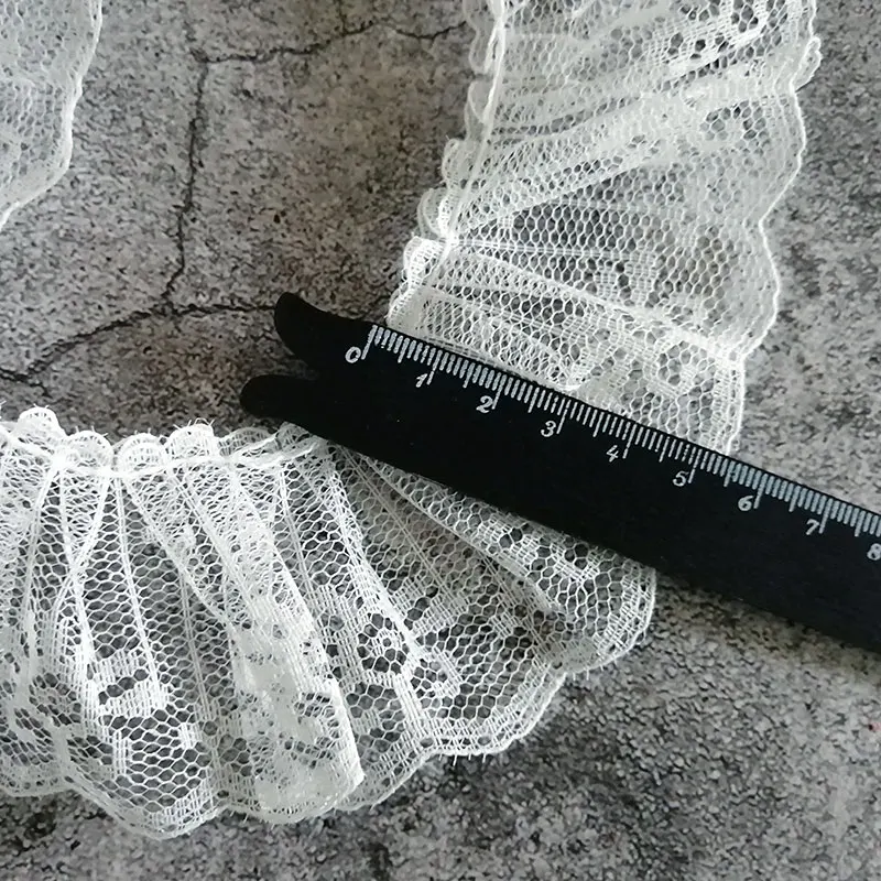 5CM Wide White Tulle Fabric 3D Pleated Lace Embroidered Flowers Mesh Ribbon Curtains Dolls Dress Ruffle Trim Sewing Fringe Decor