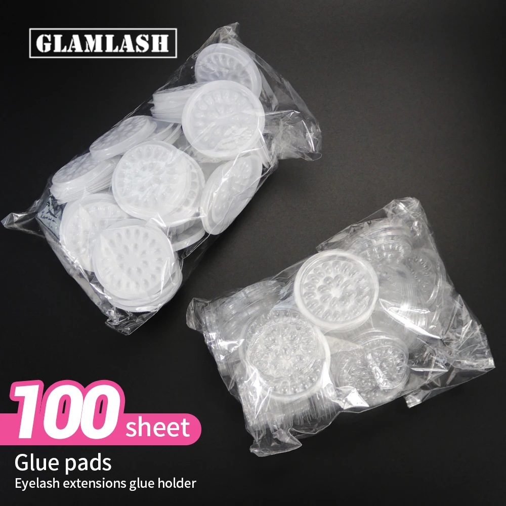 GLAMLASH 100pcs disposable Eyelash glue holder Pallet Eyelash Extension glue pads stand on plastic glue holder Glue Gasket