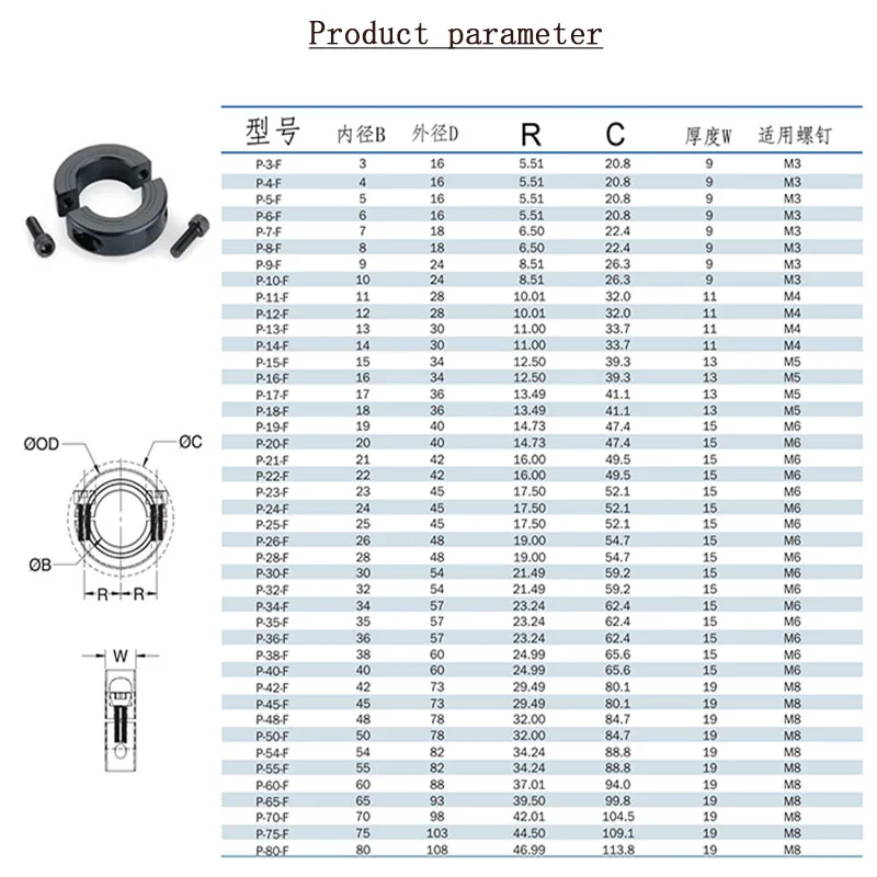 Fixed Ring Separate Type 45 Steel Stopper Clamp, Bearing Sleeve Shaft Positioning 6 8 10 Stop Ring, Black Iron Q235