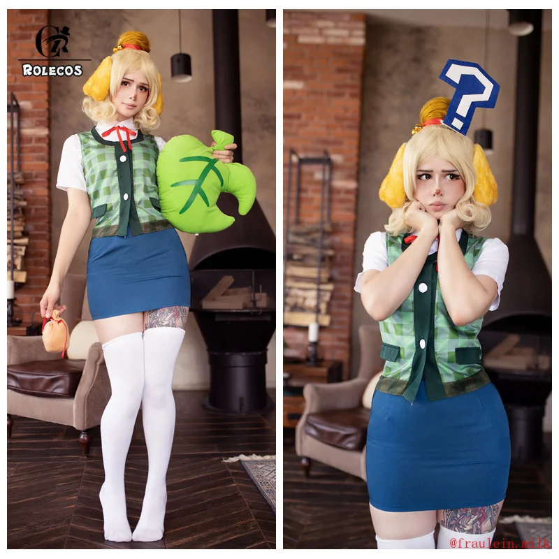 Animal Crossing Isabelle Cosplay Kostüm Spiel Animal Crossing New Horizons Kostüm Frauen Uniform Outfit Schwanz Headwear